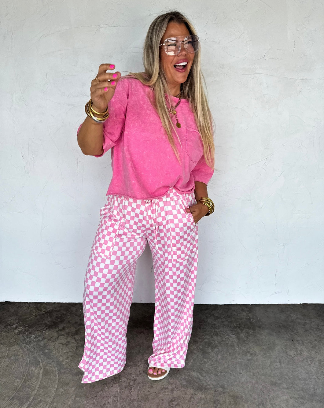 Wide Leg Checkered Pants