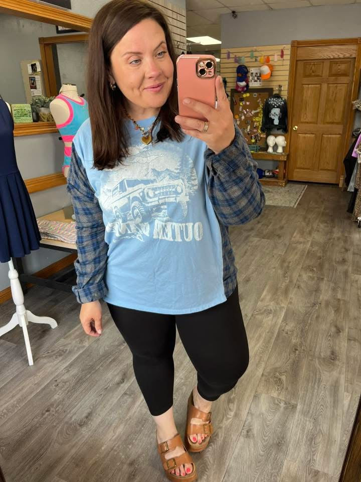 Blue Graphic Outerbanks Flannel Flirt