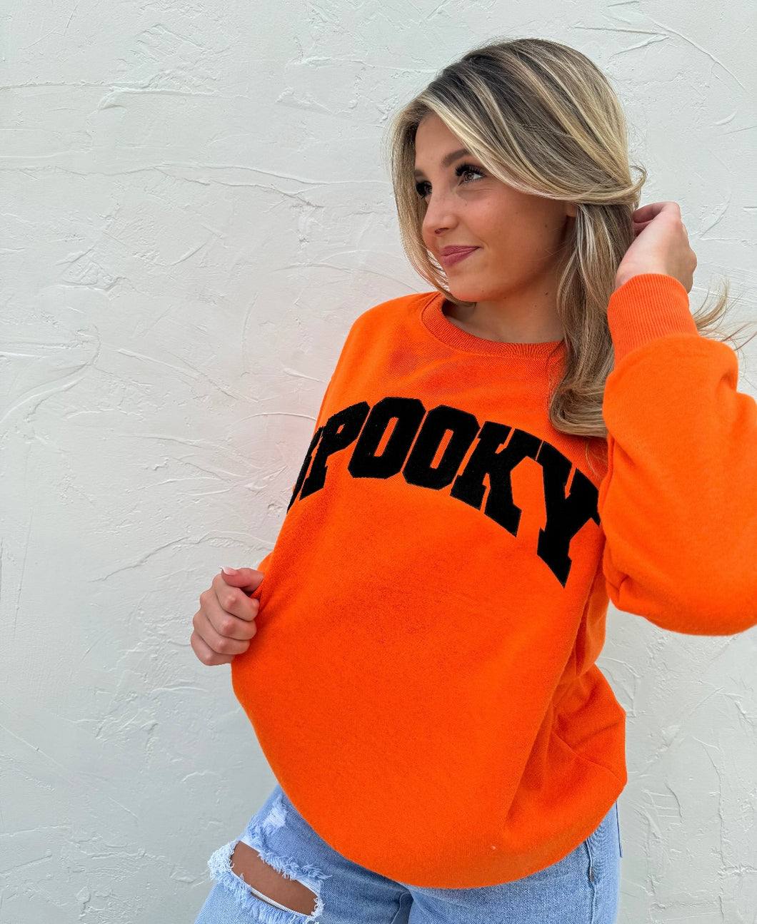 *Pre-Order* Spooky + Mama Sherpa Embroidered Letter Sweatshirt